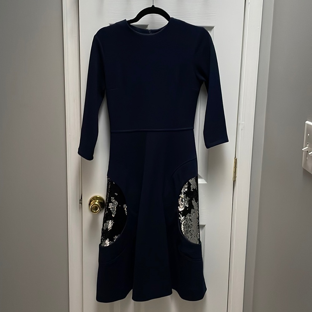 Navy A-line dress with sequins